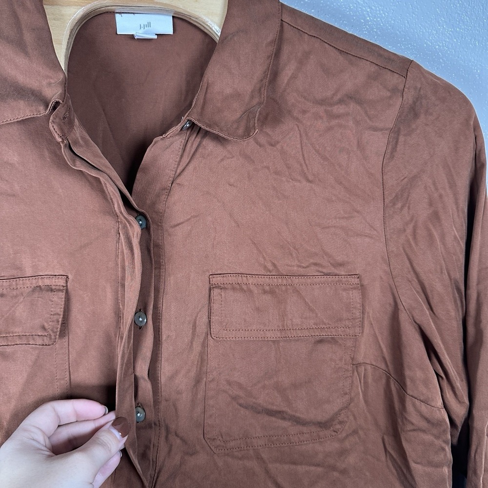 J Jill Popover Tunic Top Blouse Womens 2X Brown Long Sleeve Pockets Modal Rayon - Picture 3 of 7